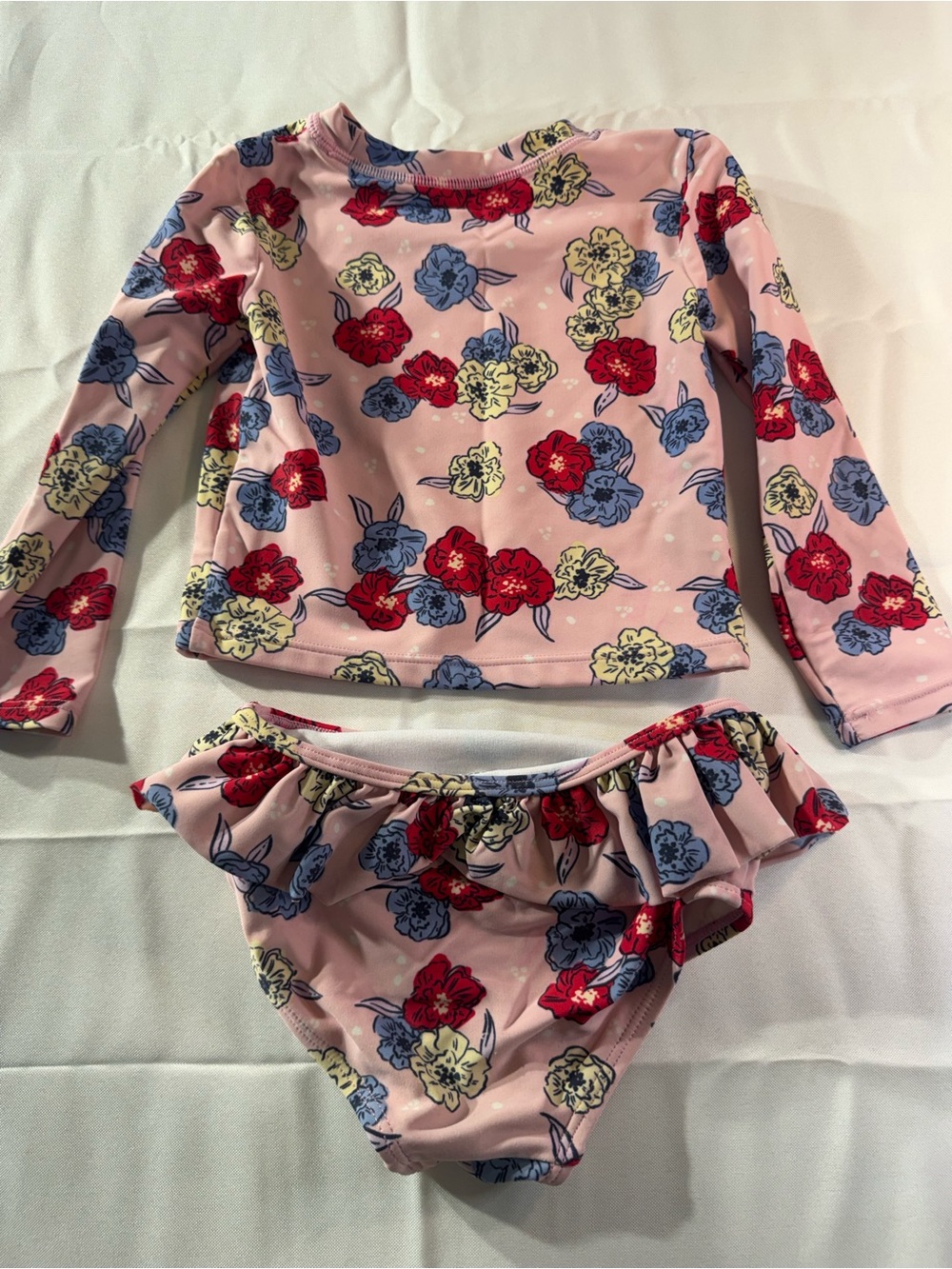 Girls 2T Pink Floral Long-Sleeve Rash Guard Bikini Set - Picture 4 of 4